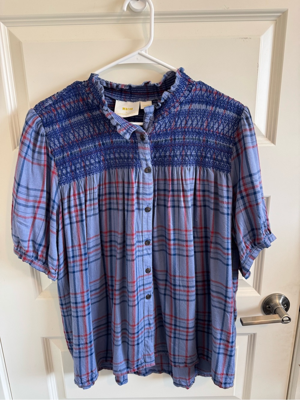 Maeve By Anthropologie Smocked Plaid Button Down Top - Picture 2 of 10
